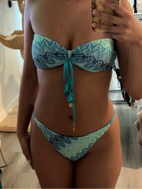 Luli Fama Teal and Turquoise Bandeau Bikini Set
